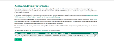 Screenshot of Accommodation preferences section of the accommodation application form