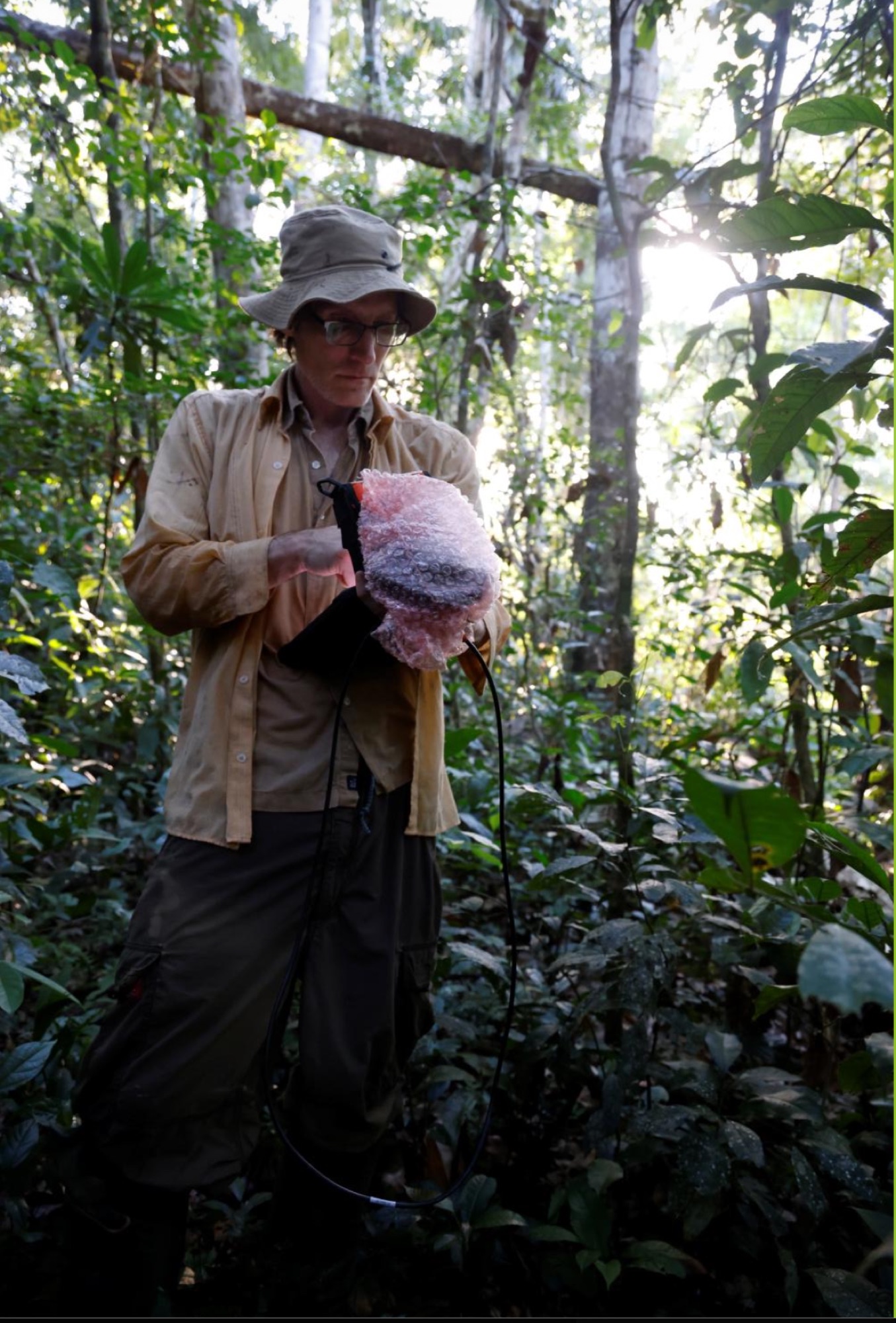 Prof Ted Feldpausch collecting plot coordinates with a GPS in degraded forest plots in Acre, Amazonia.