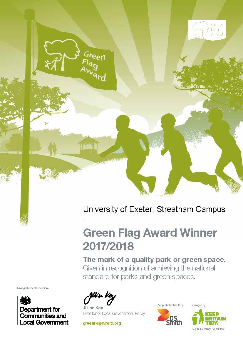 Green Flag Award 2017/18 Certificate - Streatham Campus