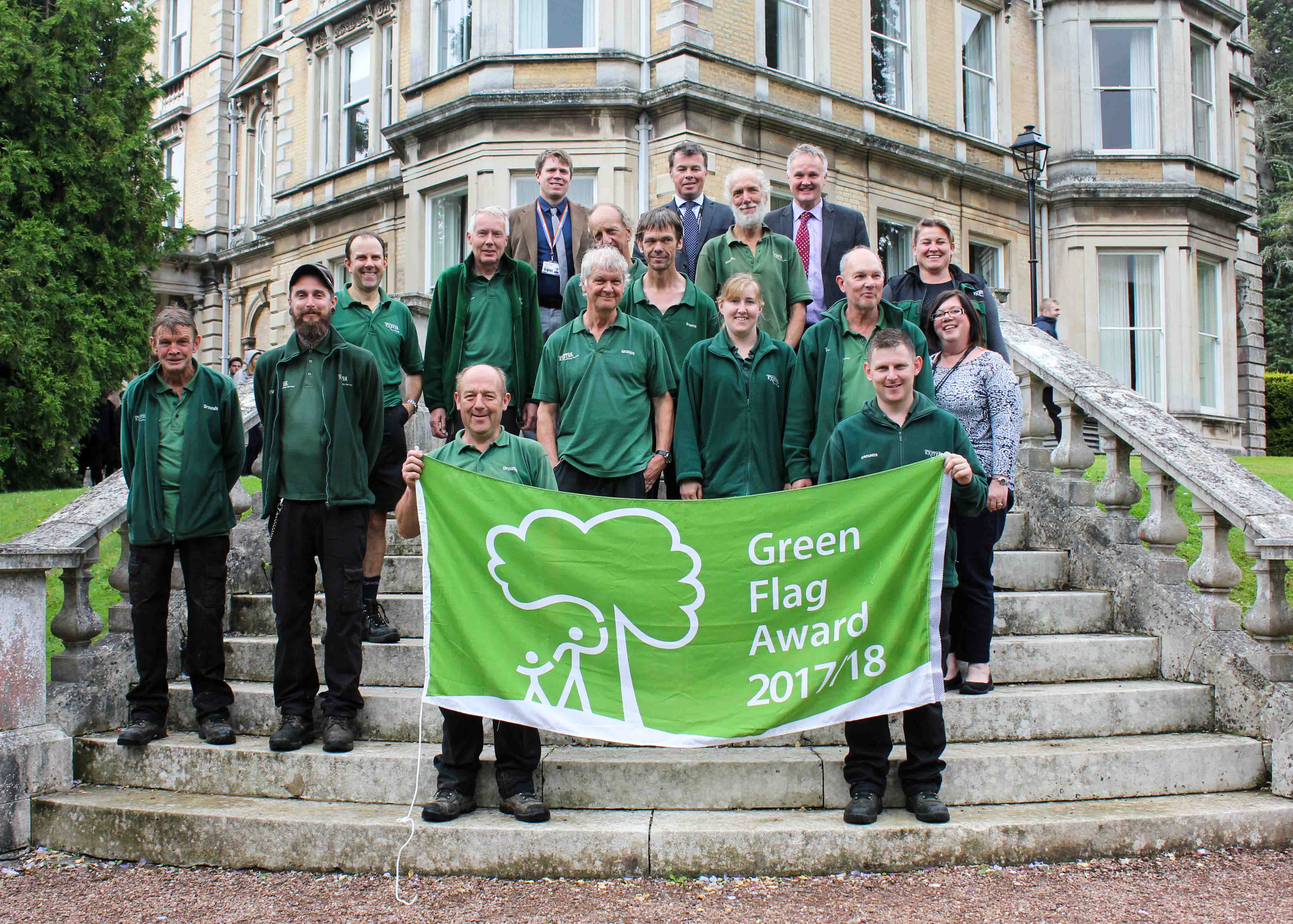 Grounds Team celebrating re-achieving the Green Flag Award 2017/18 