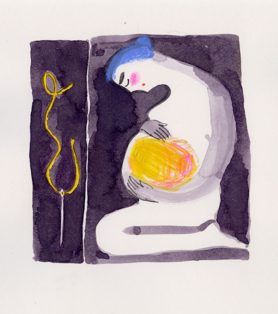 An illustration of a pregnant woman holding her belly.