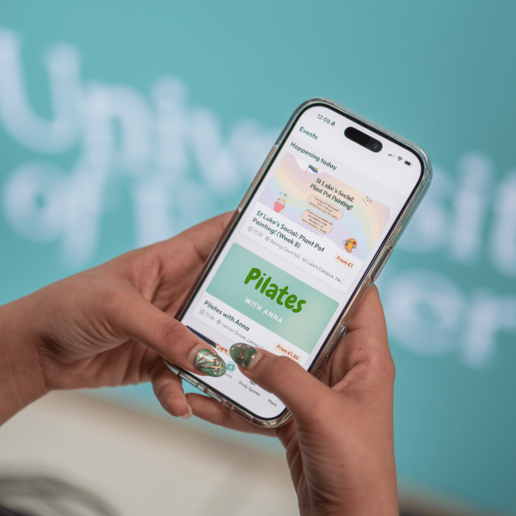 MyExeter app Events feature in the hands of a student