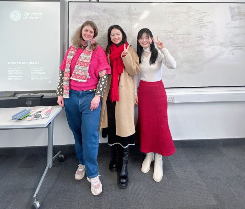 A photo of Minlin and her team (from left to right - Katy, Wenyu, and Minlin)