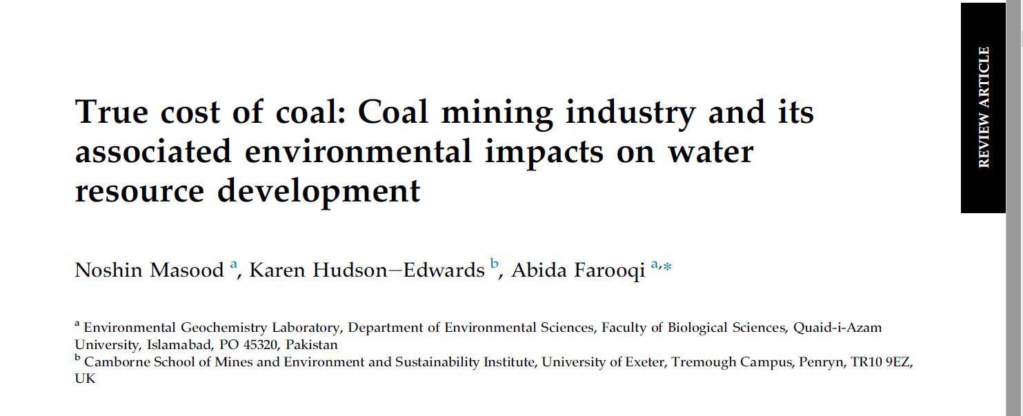 New paper published on the Environmental Impacts of Coal Mining