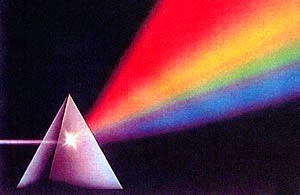 pyramid prism reflecting rainbow colours