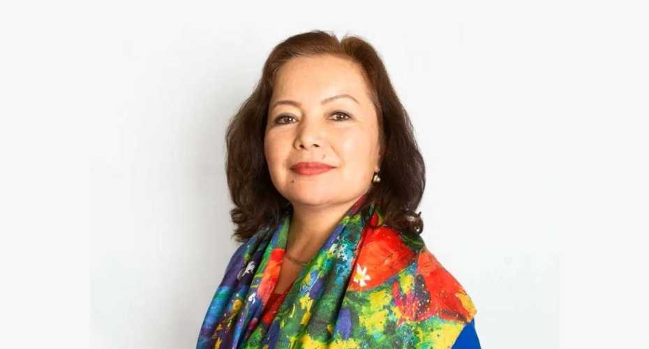 a head and shoulders photo of Rahima Mahmut, the guest speaker at the event.