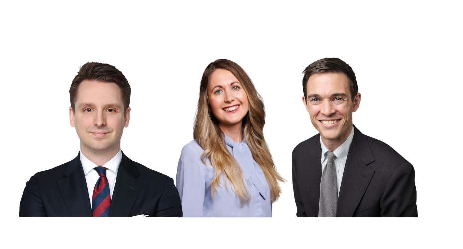 Head adn shoulders photos of three exeter Alumni, Duncan Gorst, Eleanor Scogings, Ben Ainsley Gill