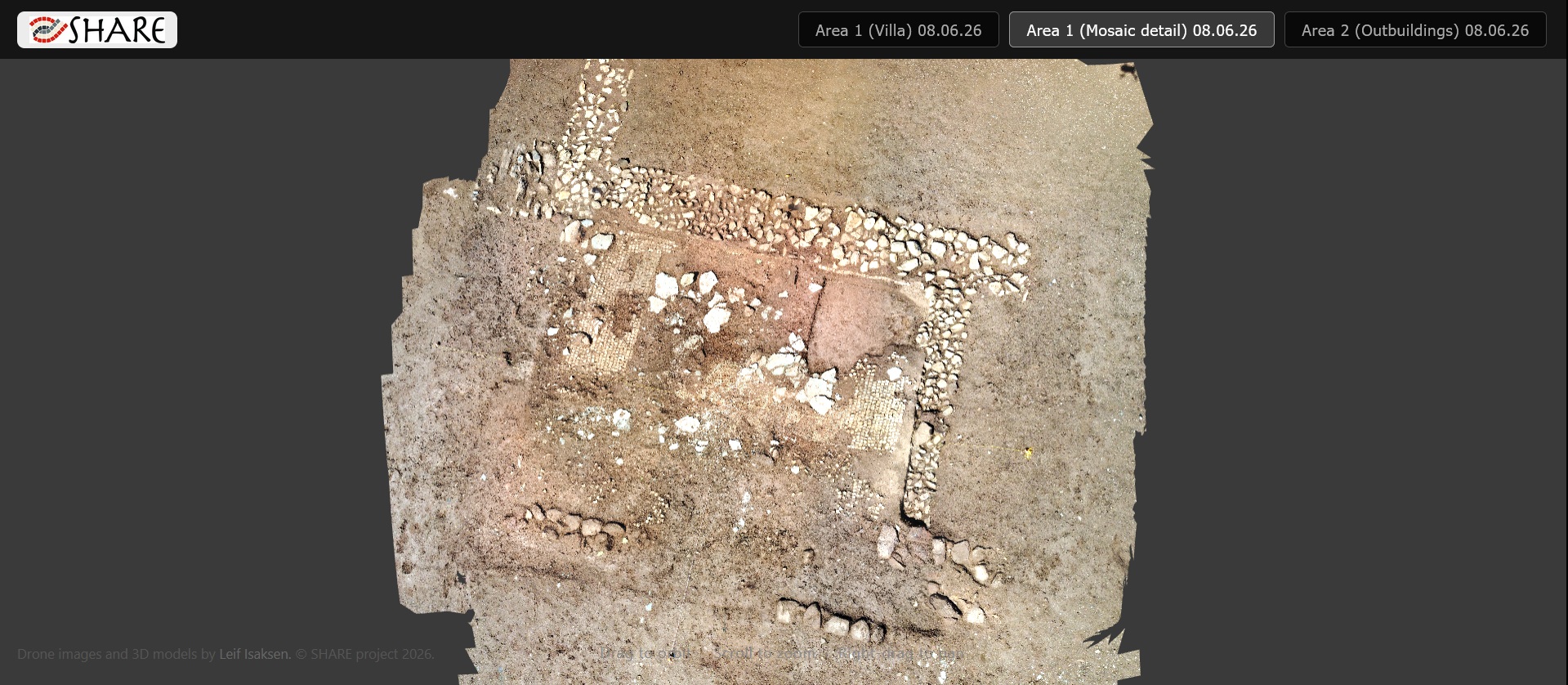 Screenshot of one of the 3D models, showing a mosaic under excavation