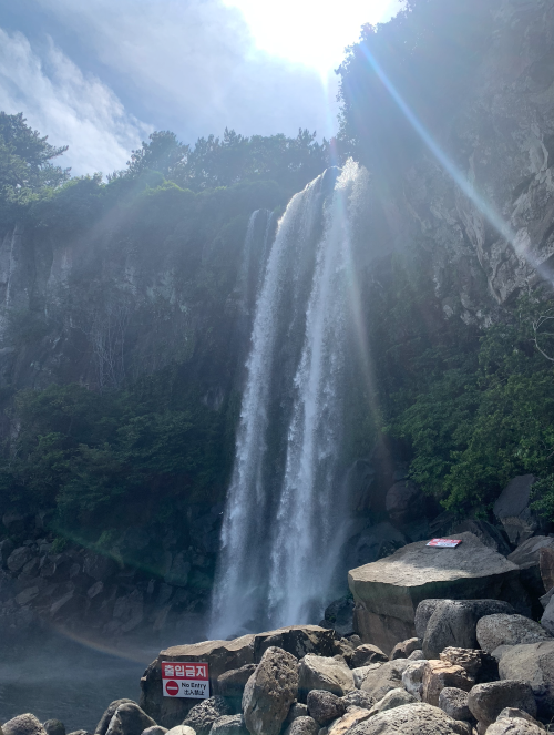 A tall waterfall on Jeju island