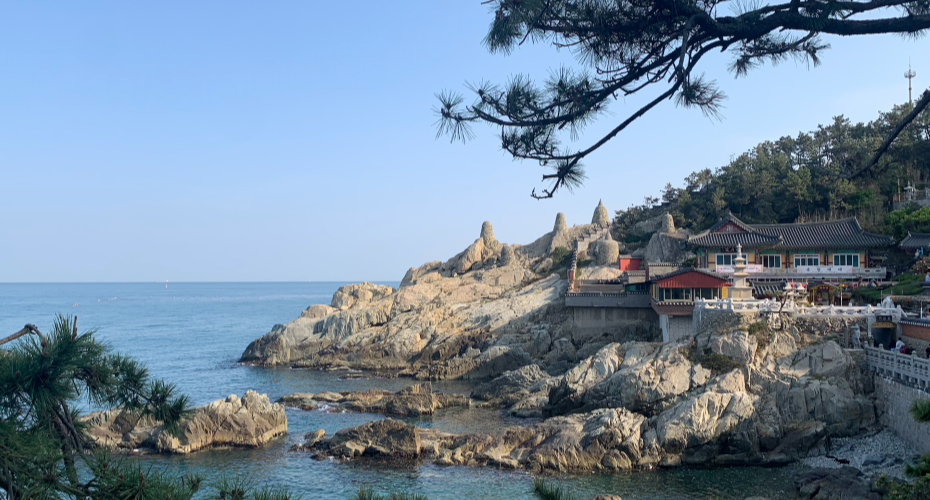 A clifftop temple by the ocean in Busan
