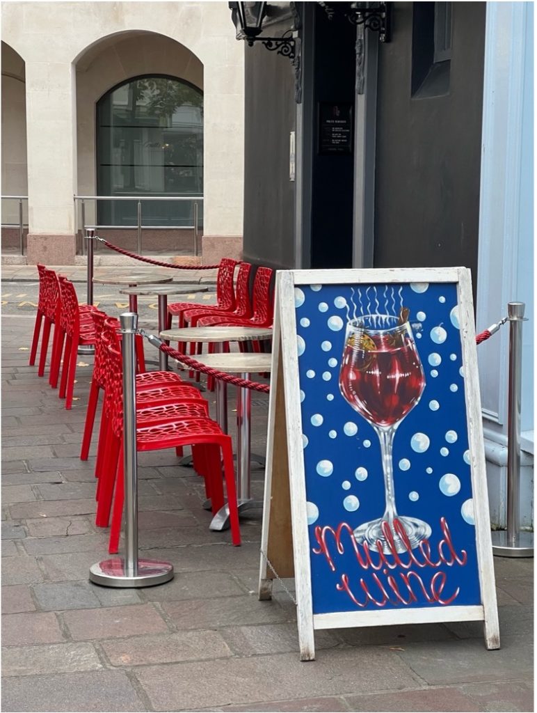 The mulled wine sign outside the Blue Note Bar in Jersey