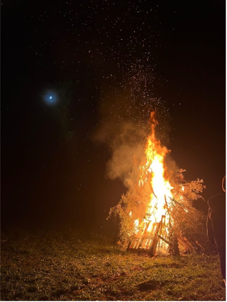 A picture of a bonfire at a friends house for Guy Fawkes night