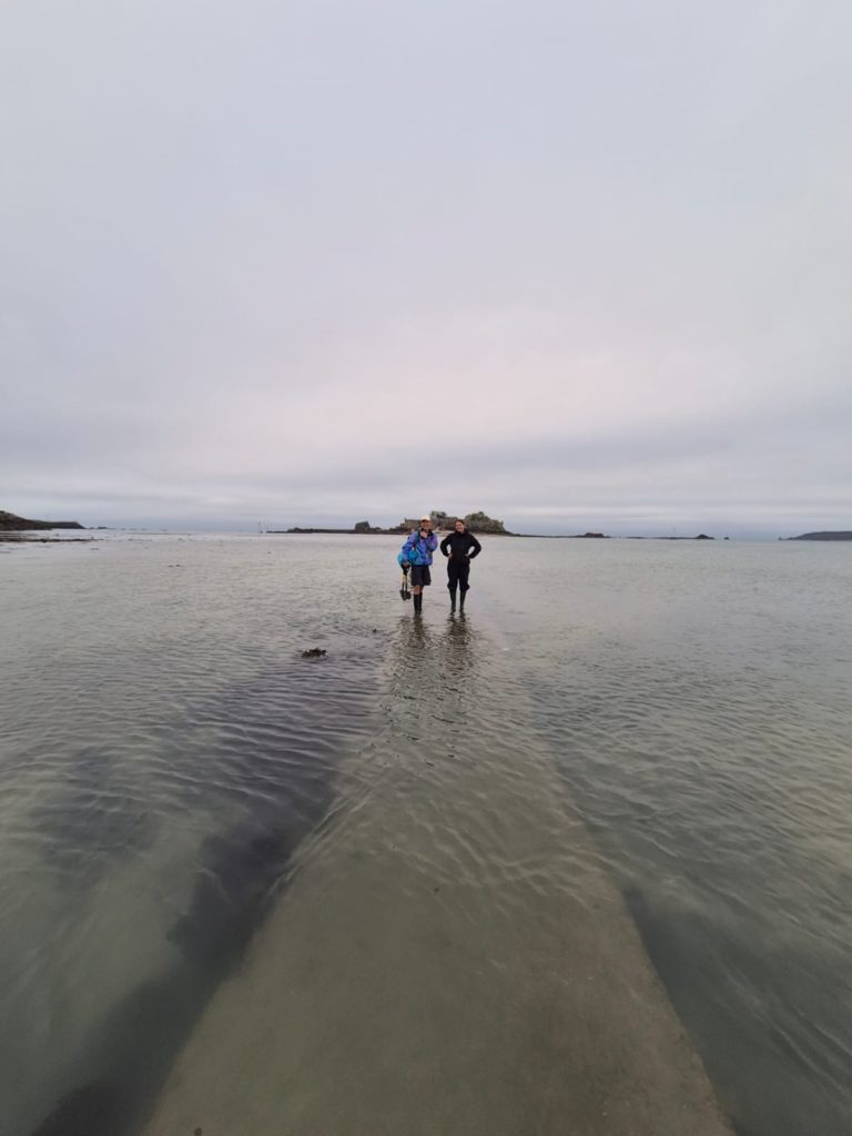 Testing if the tide has gone out far enough to walk out to Elizabeth Castle 