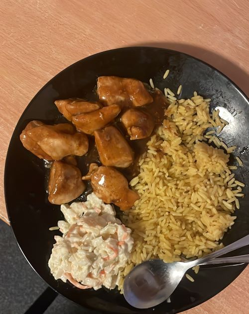 Meal with rice and chicken