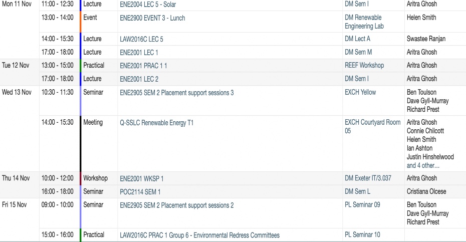 Example of my weekly timetable