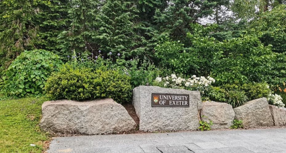 University of Exeter sign on a rock, Streatham Campus