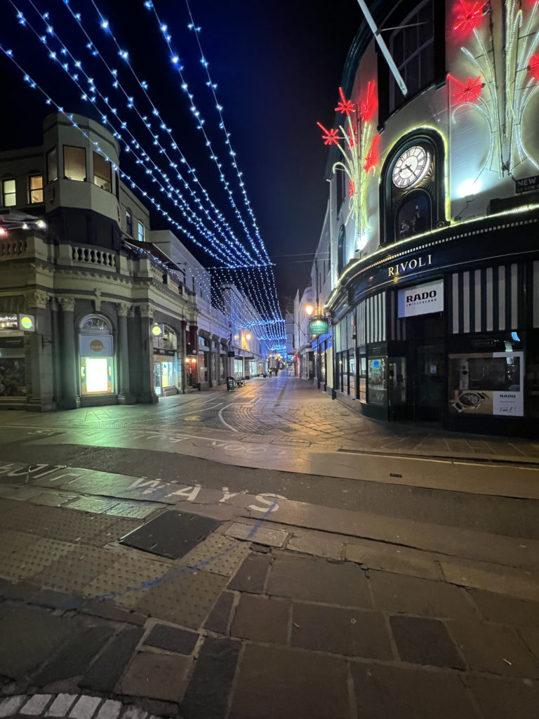 The Christmas lights in St Helier on the way back from work