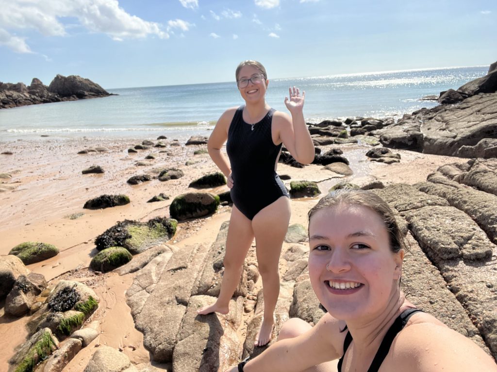 Me and Katie after a swim in Portelet bay on my first week in Jersey