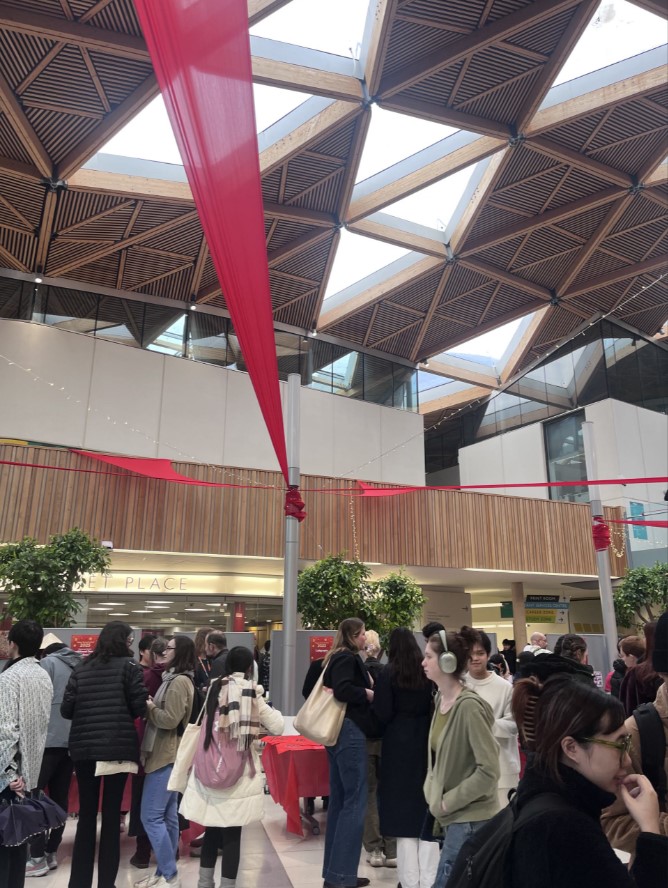 The Forum building filled with students and Spring Festival stalls