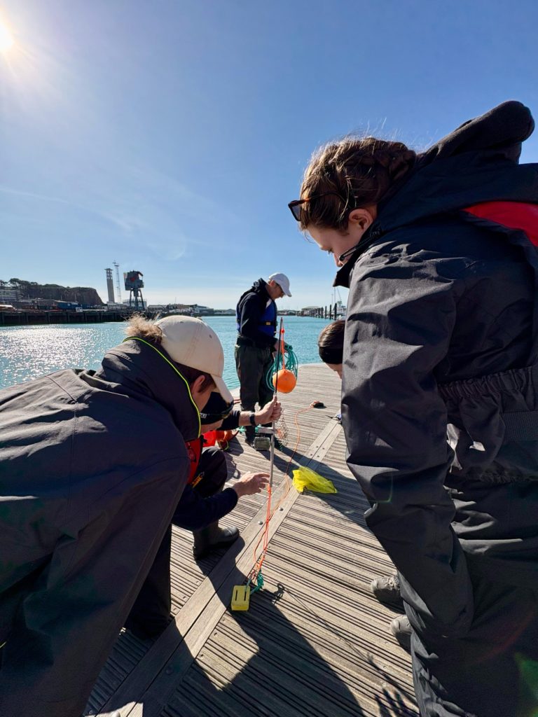 JICAS MSc students with Jersey Marine Conservation (JMC), preparing to deploy BRUVS around the island.