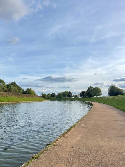 The river in Exeter surrounded by green grass and trees on a sunny day