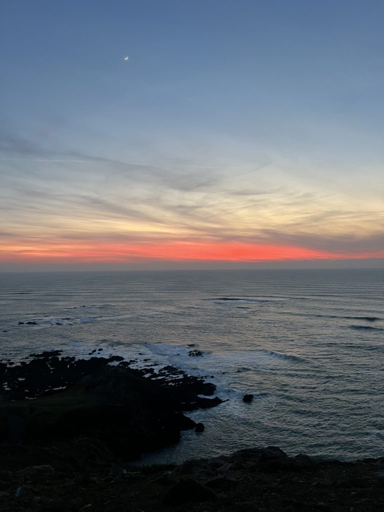Sunset/moonrise in St Ouens Bay (Jersey, Channel Islands)