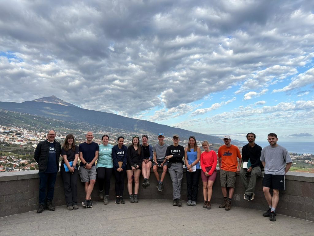 JICAS MSc Island Biodiversity and Conservation 2025 cohort in front of Mount Teide, Tenerife.