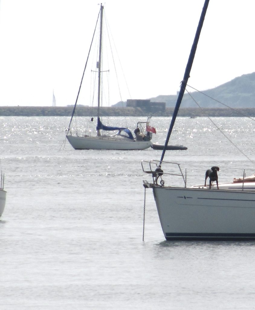 Boats in front of Plymouth Sound breakwater, taken from Jennycliffe Bay beach