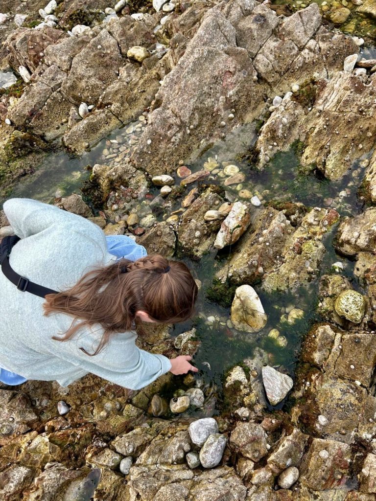 Me rockpooling on the way home from dinner in a very impractical denim skirt