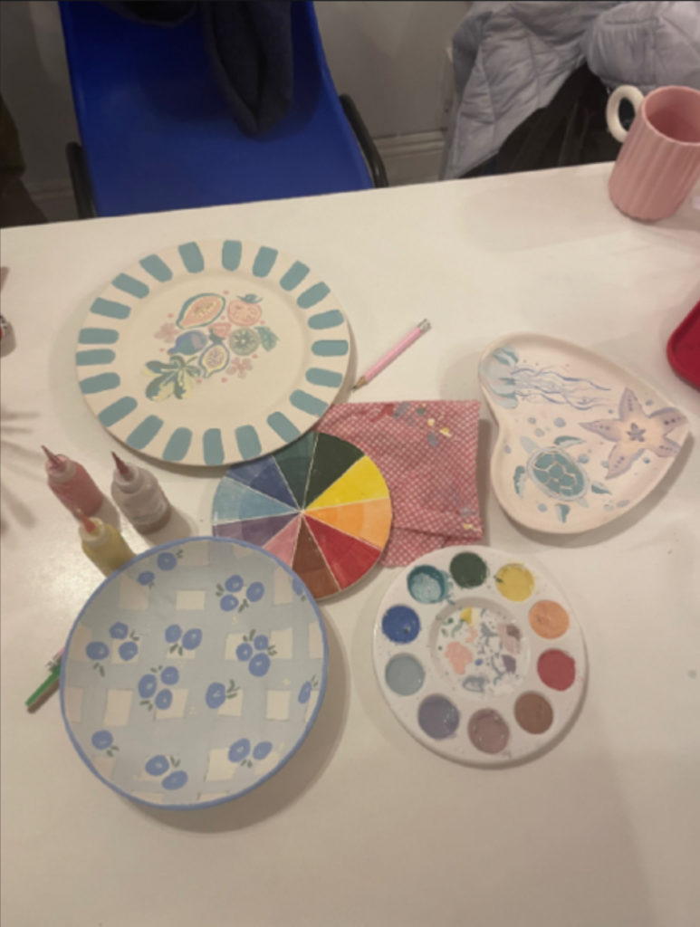 A pottery painting table