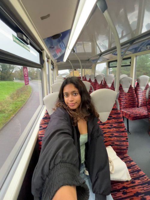 Me on the double decker bus going to Penryn Campus