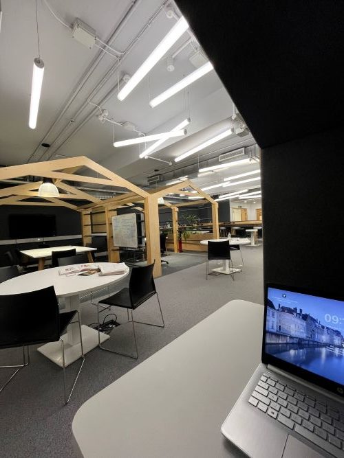 Studying in the soft seating area in the ground floor of the library.