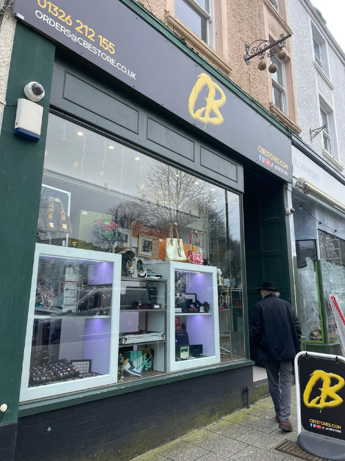 The shop front of CB Stores, Falmouth