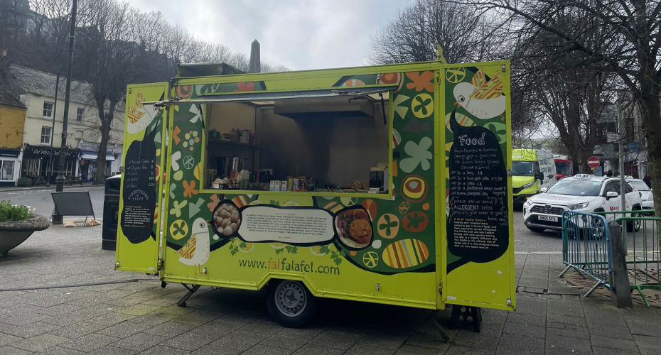 A food truck in the centre of Falmouth