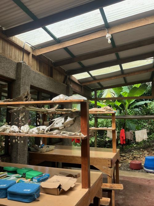 Sheltered outdoor benches at La Osa.