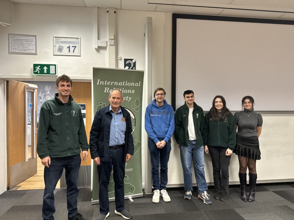The blog author George and the International Relations Society hosting former UK Ambassador to Russia Sir Tony Brenton