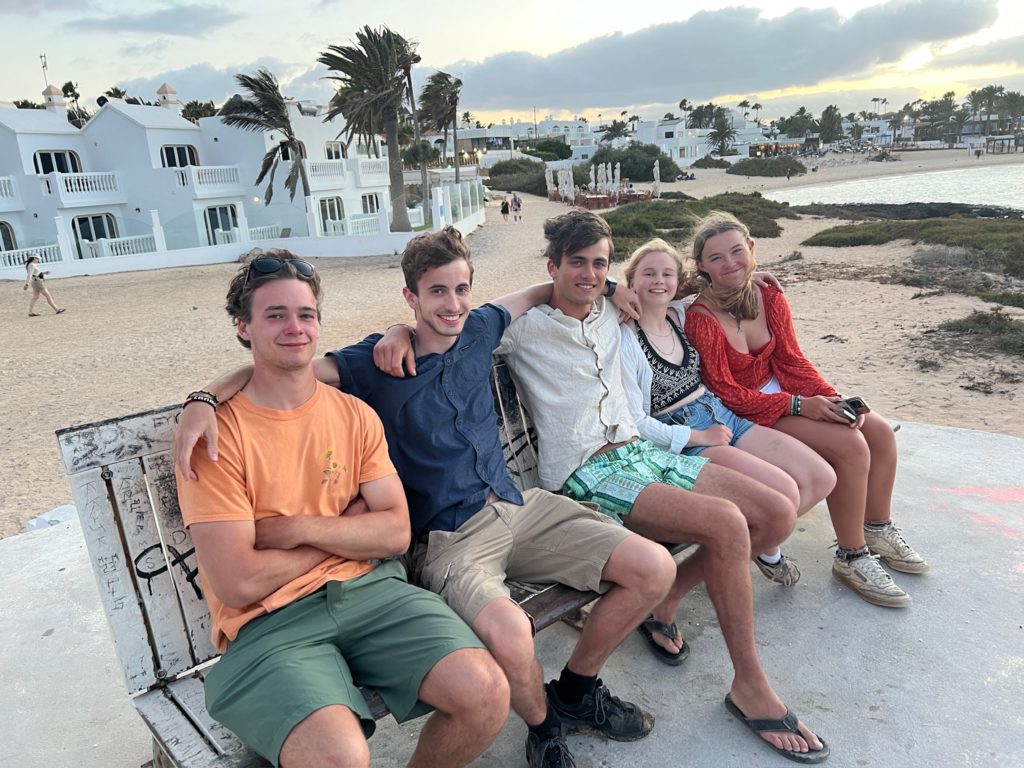The author and his friends by the beach in Fuerteventura exploring the town!