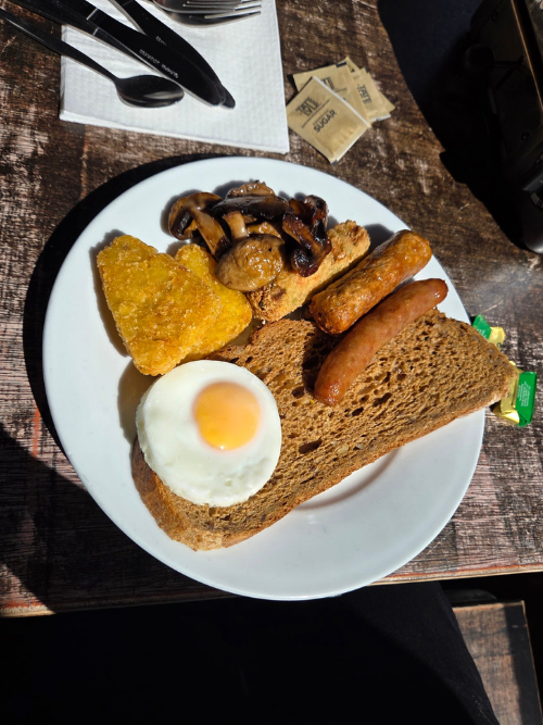 A plated-up full English breakfast