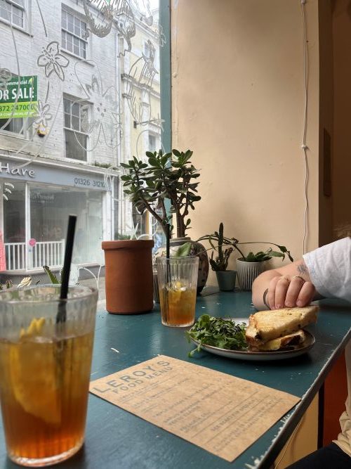 Peach iced tea and a toasties at Leroy's.