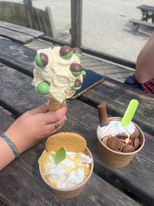 3 ice creams with toppings at Swanpool Beach Cafe