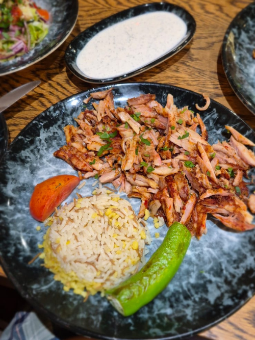 A plate of Middle Eastern food