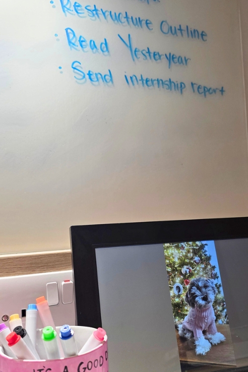 Whiteboard showing reminders
