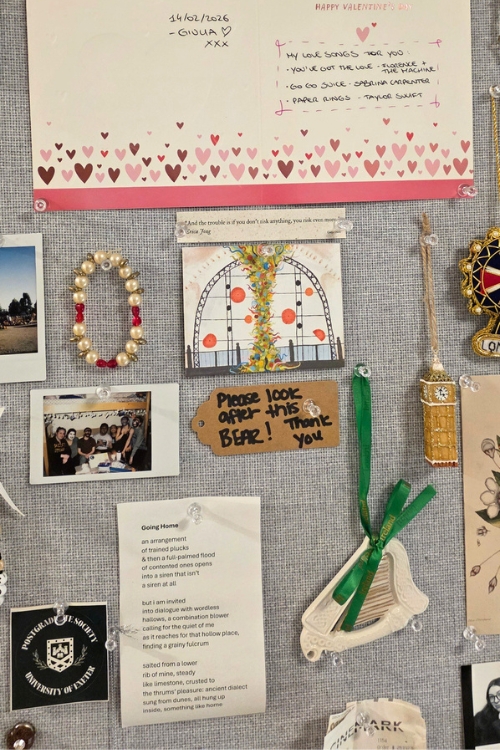 Assortment of items on pinboard