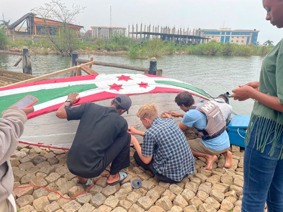 Painting the boat in Burundi